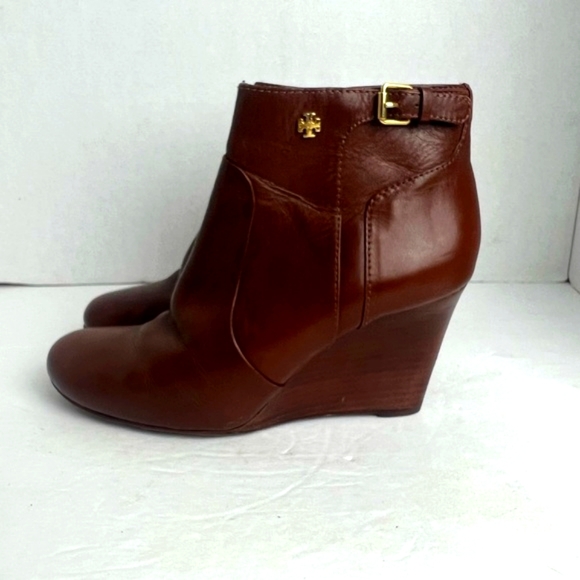 Tory Burch Dark Brown Leather Ankle Length Wedge Boots - Picture 6 of 12